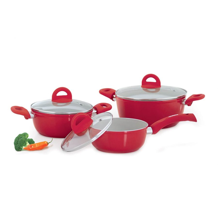 Juego de ollas Ceramic line rojo 6pzas - RECORD®️ Perú