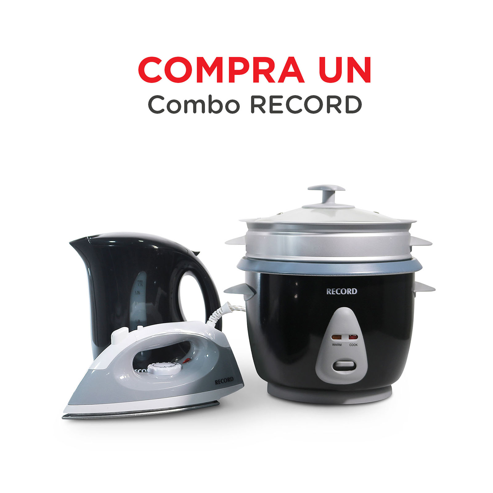 Arrocera 1.8L Hervidor 1.7L Plancha a Vapor RECORD Per